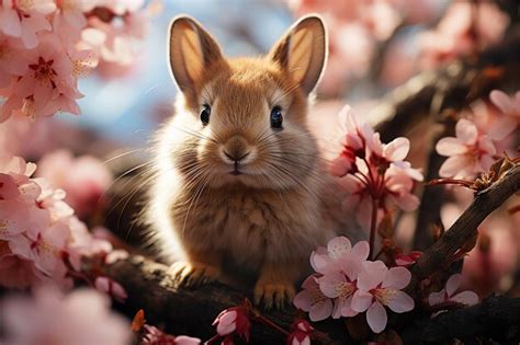 Premium Photo | Blossom Bunny Cute Amidst Cherry Blossoms