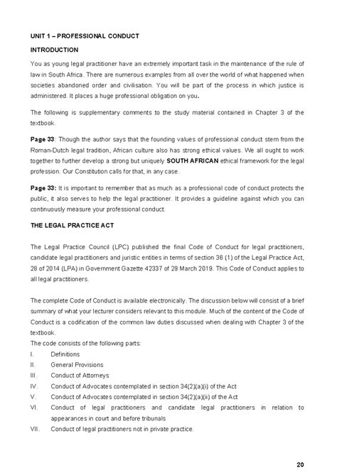 Study guide - Applied legal skills - UNIT 1 – PROFESSIONAL CONDUCT
