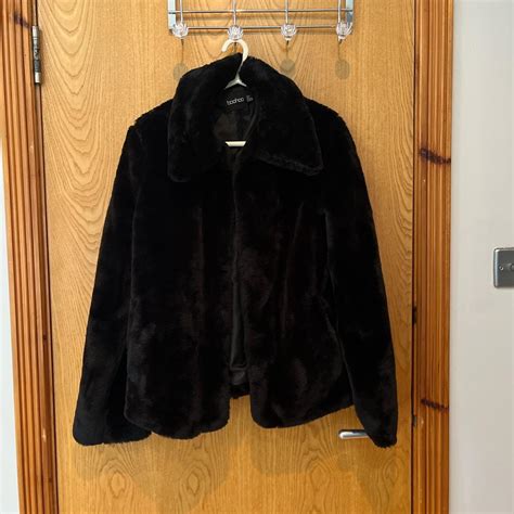 Black faux fur coat ️size 8 ️has pockets ️super... - Depop