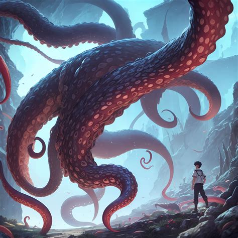 octopus tentacles  rising    water   man stands  front