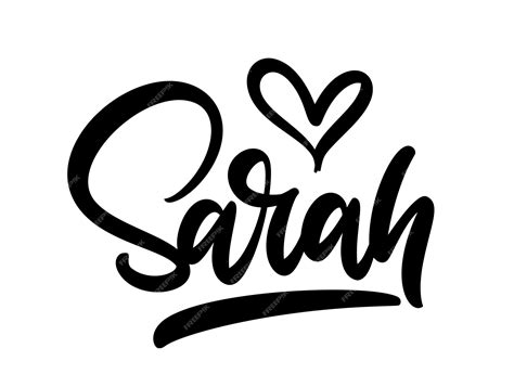 Letras escritas a mano del nombre de Sarah con un corazón caligráfico