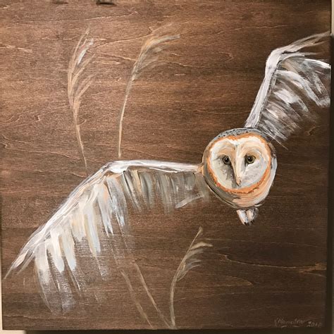 Flying Barn Owl Acrylic Abstract Painting on Wood | Owl painting, Owls ...