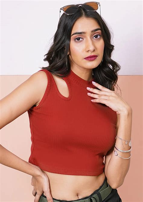 Buy Burgundy Cut Out Crop Top for Women Online | IshqME