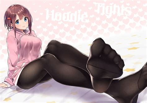 Pantyhose, feet, anime girls, white pantyhose, HD wallpaper