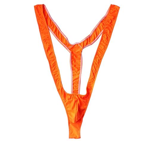 TiaoBug Bright Fluoro Sexy Men Mankini Thong Stretch Open Deep V Neck ...