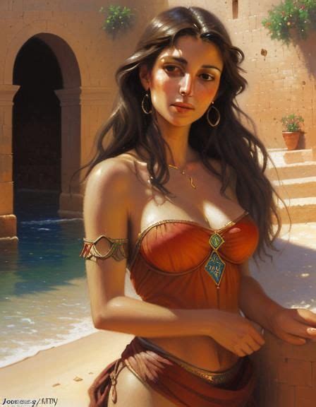 beautiful mediterranean woman oil painting  james gurney ai