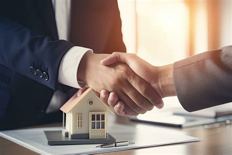 Real estate agent shaking hands with customer after signing contract to