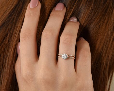 Promise rings set for her Dainty 14k rose gold round cz | Etsy