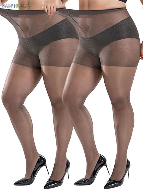 BadPiggies Super Durable Sheer Pantyhose Plus Size, 2 Pack 40D Queen ...