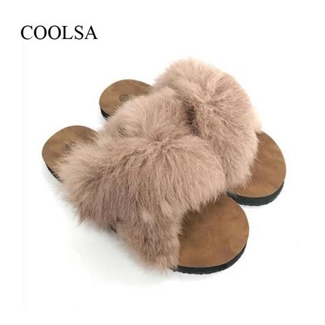 COOLSA/женские меховые тапочки на плоской подошве; повседневные ...