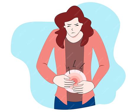 Premium Vector | Stomach ache woman vector illustration. woman holding