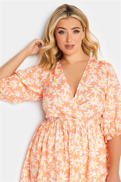 YOURS Plus Size Orange Floral Print Wrap Top | Yours Clothing