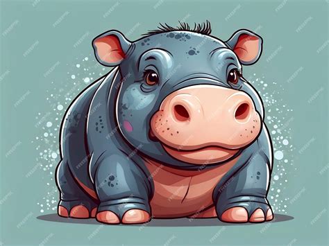 Premium Vector | A drawing of a hippo with a pink nose and a blue