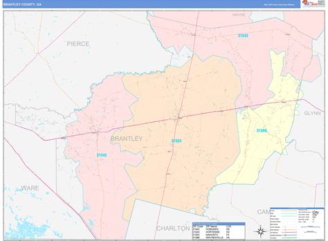 Brantley County, GA Wall Map Color Cast Style by MarketMAPS