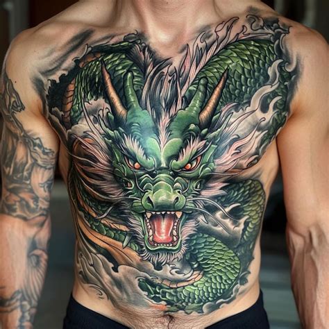 fnotedragontattooacrossmanschestandstomachincolor