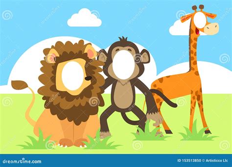 Funny Face in the Hole of Animals Illustration Stock Vector - Illustration of drawing, animals ...