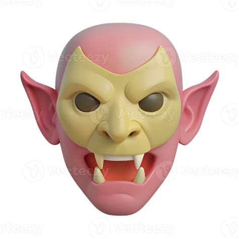 3D Monster with Fangs, Pointy Ears, and Angry Expression 51220959 PNG