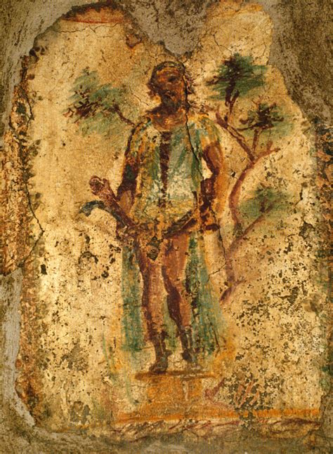 Priapus with double phallus. Fresco from the Lupanar in Pompeii. North