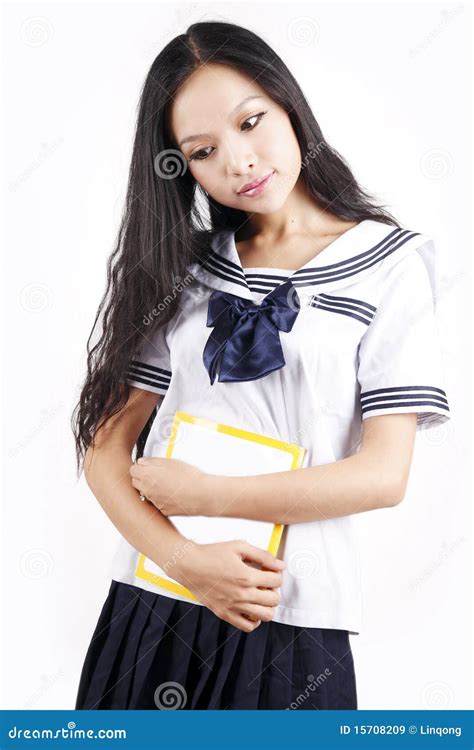 asian schoolgirl stock image image  high book pose