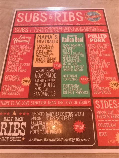 Menu at The Hideout restaurant, Dumaguete