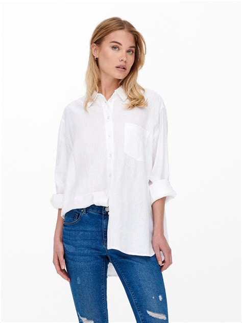Solid colored linen blend Shirt | White | ONLY®