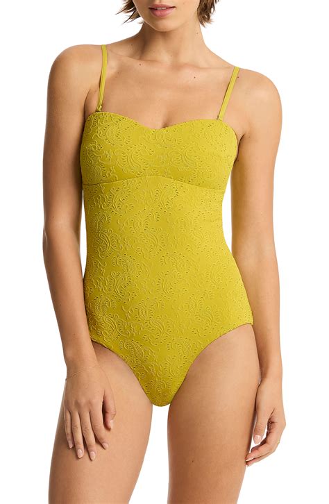 Sea Level Interlace Seamless Bandeau One-Piece Swimsuit in White
