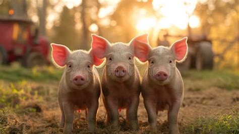 piggies standing  sunset stock illustration