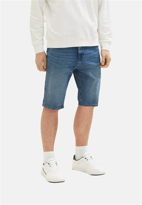 TOM TAILOR JOSH - Jeans Shorts - mid stone wash denim/blue denim ...