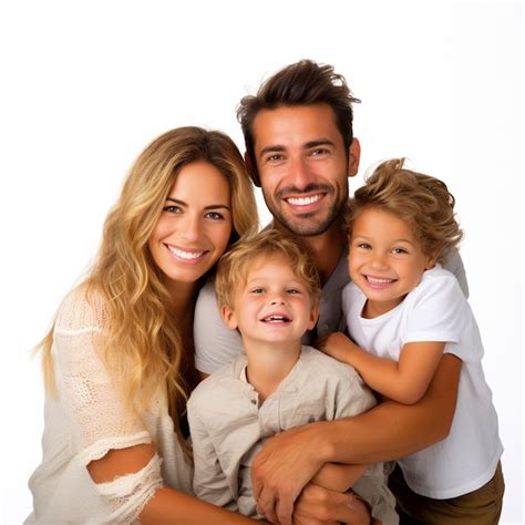 Premium Photo | Family of four people portrait on isolated white background