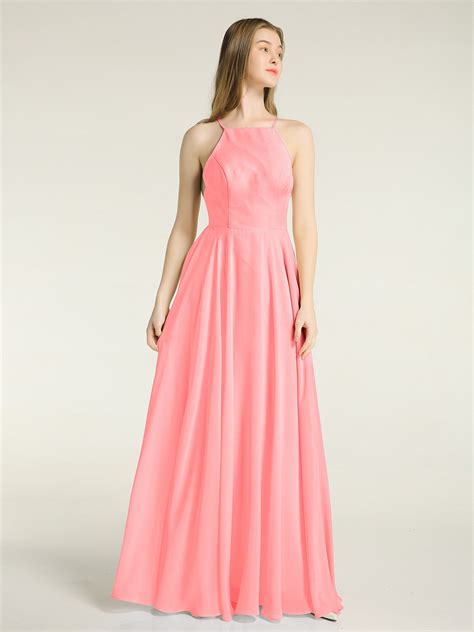 Low Back Simple Chiffon Birdesmaid Dresses-Flamingo – BABARONI