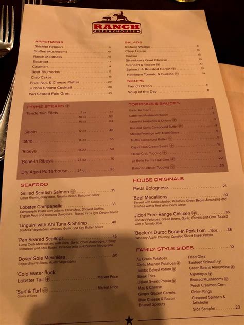 Menu at Ranch Steakhouse, Oklahoma City