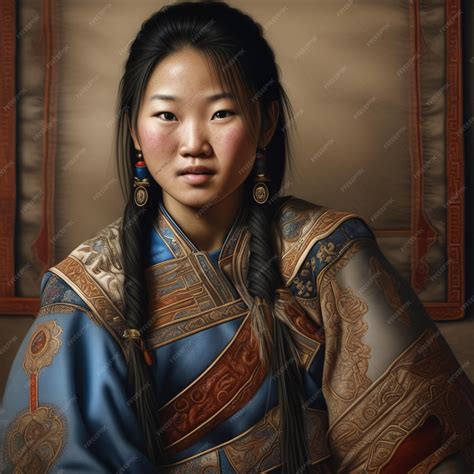 Portrait of a teenage girl in traditional Mongolian dress Mongolia