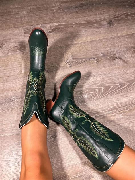 Green Cowgirl Boots, Cowboy Western Boots - Etsy