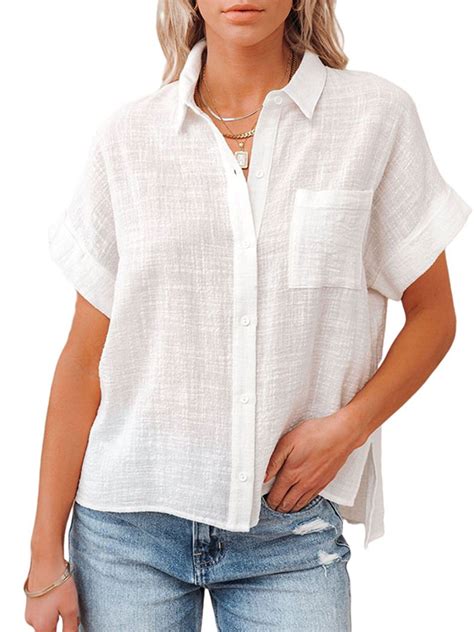 Sexy Dance Spring Women's Blouse, Loose Cotton Linen Short Sleeve Shirt