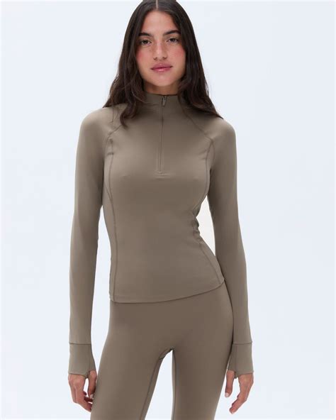 Adanola + Ultimate Long Sleeve Quarter Zip Top – Cocoa Brown