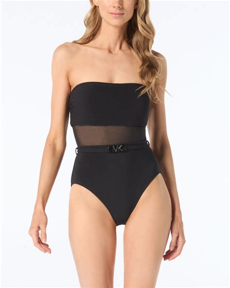 2024 Michael by Michael Kors Mesh & Rib Bandeau One Piece - Mm2t403 (F