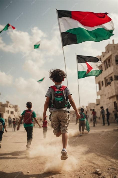 Premium Photo | Palestinian children next to the Palestine flag