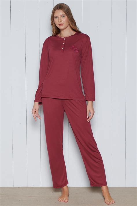 Pınarca Kadın Pijama Takımı Melisa Model Uzun Kollu 3 Düğmeli Pamuklu ...