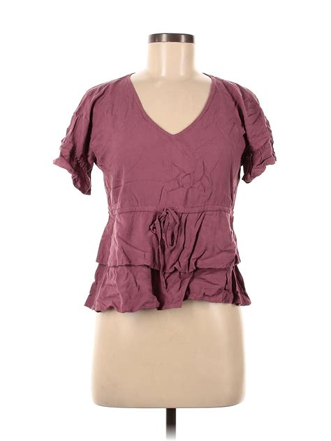 Sim & Sam 100% Rayon Purple Burgundy Short Sleeve Blouse Size M - 56%