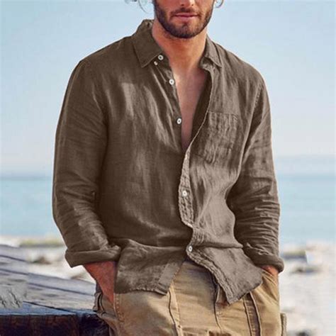 Solid Color Casual Lapel Fashion Cotton Linen Loose Casual Retro Men's ...