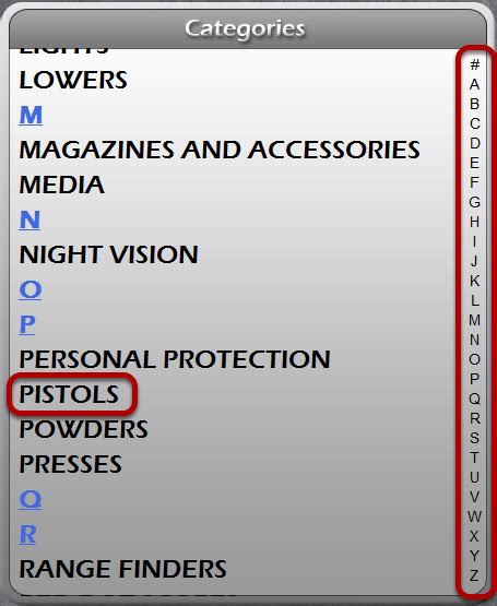 category selection screen