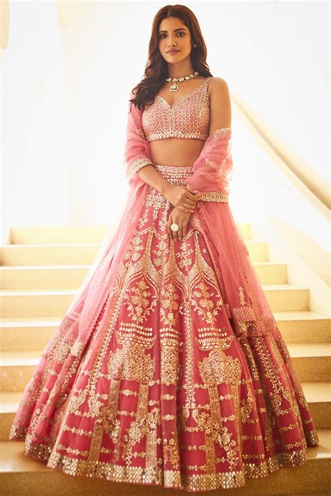 pink embroidered lehenga set  seema gujral pink bollywood choli
