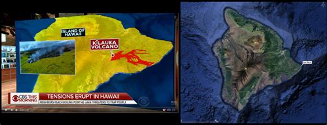 Real map of Hawaii Lava Flow v's Map shown by CBS News : geology