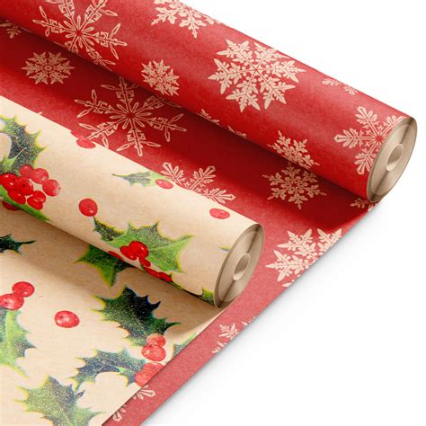 Kraft & Co 2 Pack Christmas Wrapping Paper Roll - Recyclable Kraft