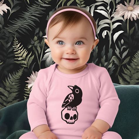 Nevermore Raven on Skull Bodysuit, Crow, Spooky Baby Clothes, Spooky