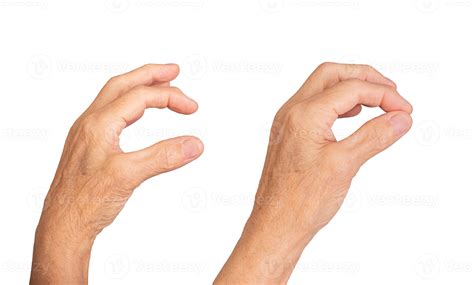 Elderly female hand pinching with two fingers, gesture holding