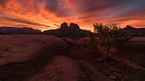 4K, sunlight, Arizona, dark, sky, USA, Cathedral Rock, nature, rock HD