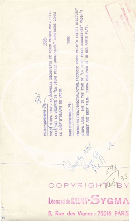 Original oversize photograph of Sirpa Lane, 1974 | Sirpa Lane, Leonard