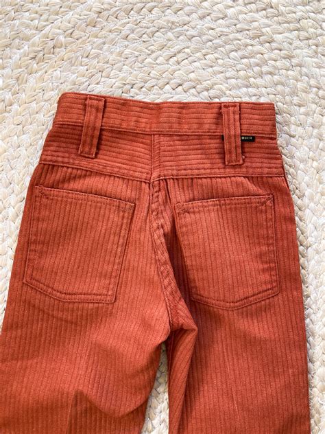 1960s 70s Kids Vintage Rust Denim Polyester Pants 3T
