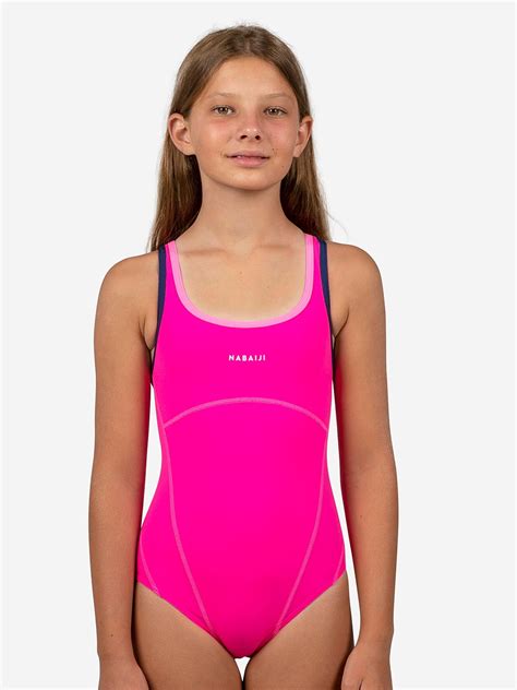 Buy Nabaiji By Decathlon Girls Pink V Cut Chlorine Resistant Swimming ...